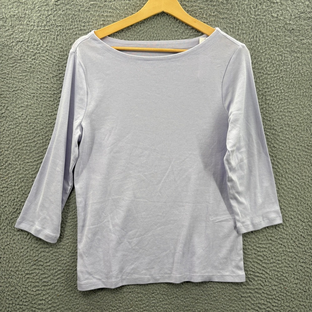 Chicos Top Women Medium Size 1 Piper Boat Neck Hazy Lilac 3/4 Sleeve Cotton